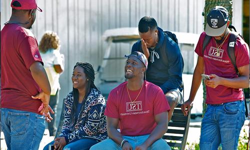 Students taking in front of Student Service Center